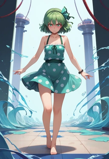 touhou,kisume,silk slip dress,polka dots  - AI generated anime art