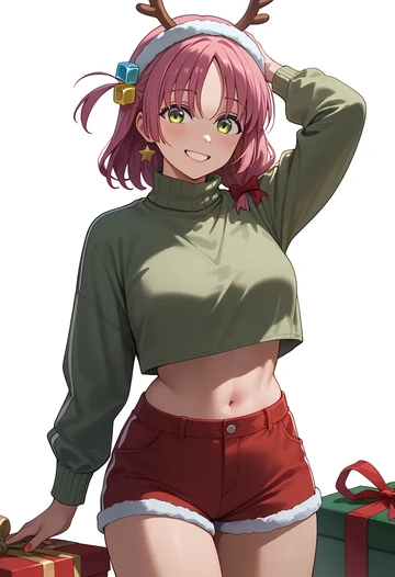 bocchi_the_rock!,kita_ikuyo,Christmas,red velvet shorts,turtleneck sweater  - AI generated anime art