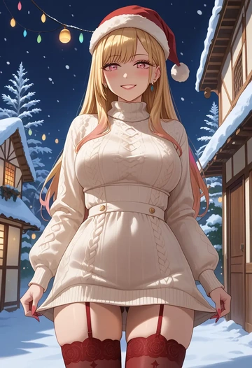 sono_bisque_doll_wa_koi_wo_suru,kitagawa_marin,Christmas,sweater dress,stockings  - AI generated anime art