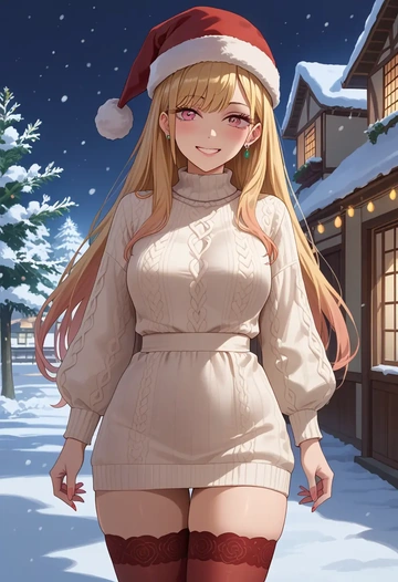 sono_bisque_doll_wa_koi_wo_suru,kitagawa_marin,Christmas,sweater dress,stockings  - AI generated anime art