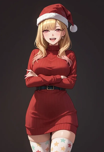 sono_bisque_doll_wa_koi_wo_suru,kitagawa_marin,Christmas,sweater dress,stockings  - AI generated anime art