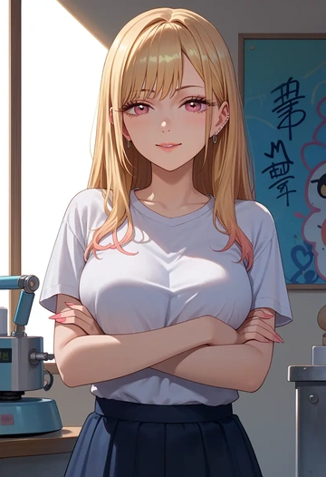 sono_bisque_doll_wa_koi_wo_suru,kitagawa_marin,crop graffiti tee,dolphin shorts  - AI generated anime art