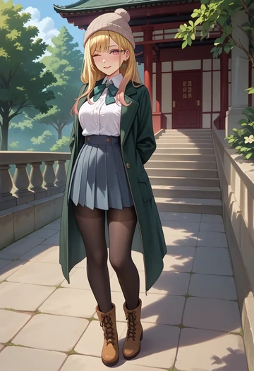 sono_bisque_doll_wa_koi_wo_suru,kitagawa_marin,winter,student uniform,duffle coat  - AI generated anime art