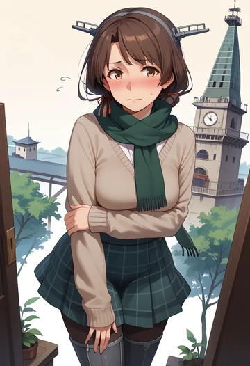 kantai_collection,kitakami_(kancolle),winter,student uniform,fur-lined parka  - AI generated anime art