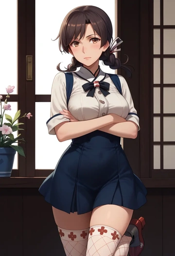 kantai_collection,kitakami_(kancolle),shirt dress,belted,stockings  - AI generated anime art