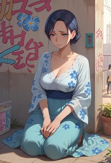 tamako_market,kitashirakawa_tamako,floral graffiti blouse,dolphin shorts  - AI generated anime art