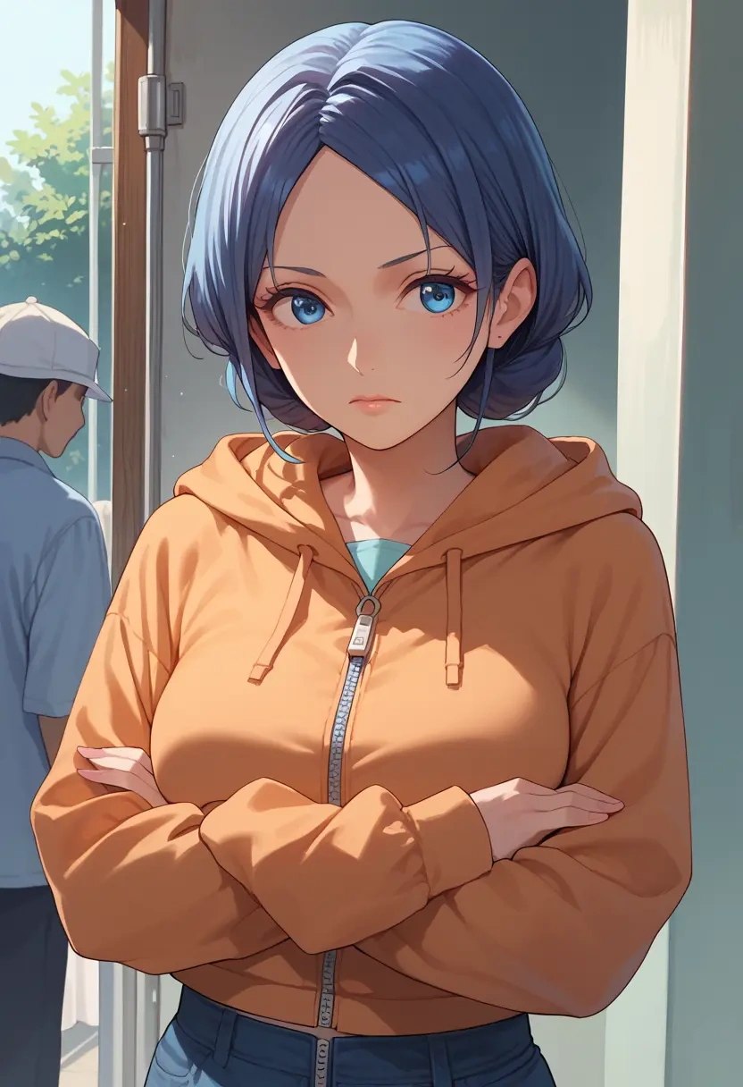 tamako_market,kitashirakawa_tamako,crop hoodie,shorts  - 