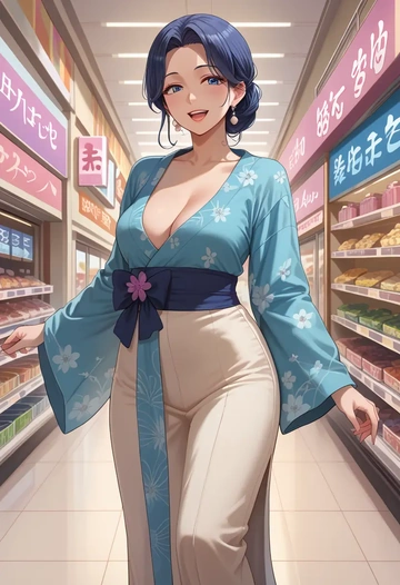 tamako_market,kitashirakawa_tamako,kimono,silk,wide-leg trousers  - AI generated anime art