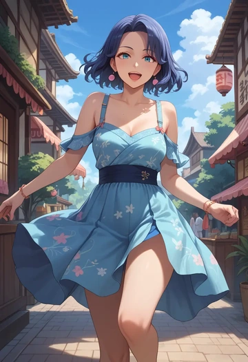 tamako_market,kitashirakawa_tamako,silk slip dress,floral prints  - AI generated anime art