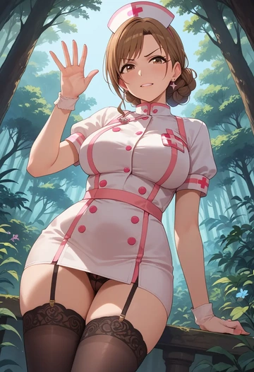 idolmaster,kitazawa_shiho,nurse pantyhose,mini skirt, sexy  - AI generated anime art