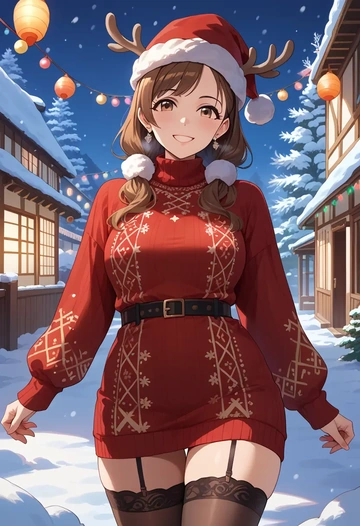 idolmaster,kitazawa_shiho,sweater,stockings,Thigh garters  - AI generated anime art