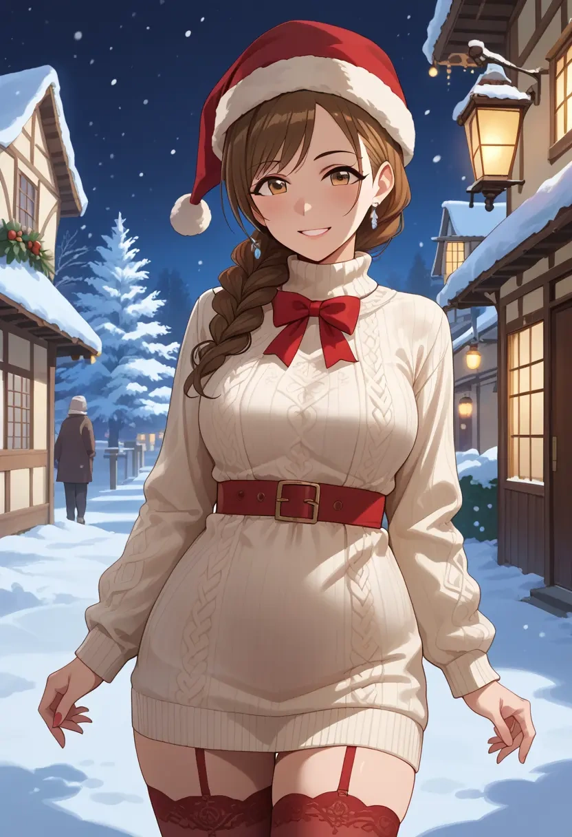 idolmaster,kitazawa_shiho,Christmas,sweater dress,stockings  - 