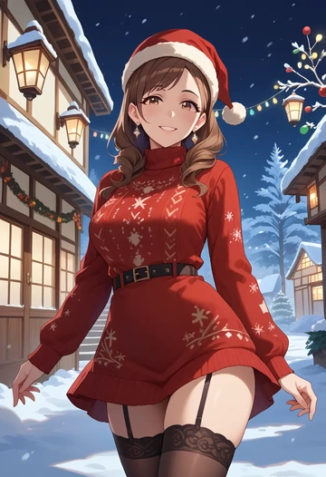 idolmaster,kitazawa_shiho,sweater,stockings,Thigh garters  - AI generated anime art