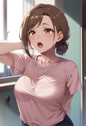 idolmaster,kitazawa_shiho,running shirt,shorts,sneakers  - AI generated anime art