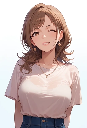 idolmaster,kitazawa_shiho,pop art shirt,dolphin shorts  - AI generated anime art