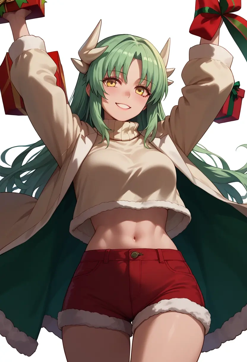 fate_(series),kiyohime_(fate),Christmas,red velvet shorts,turtleneck sweater  - 