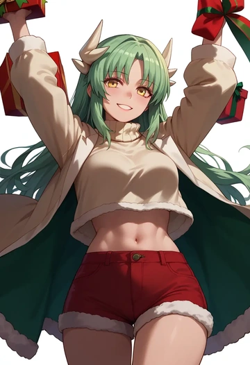 fate_(series),kiyohime_(fate),Christmas,red velvet shorts,turtleneck sweater  - AI generated anime art