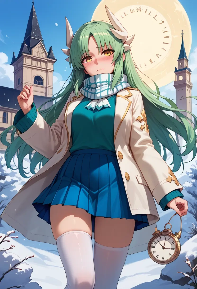 fate_(series),kiyohime_(fate),winter,student uniform,puffer jacket  - 