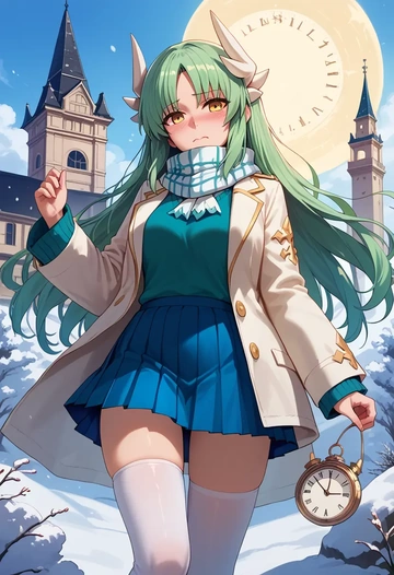 fate_(series),kiyohime_(fate),winter,student uniform,puffer jacket  - AI generated anime art