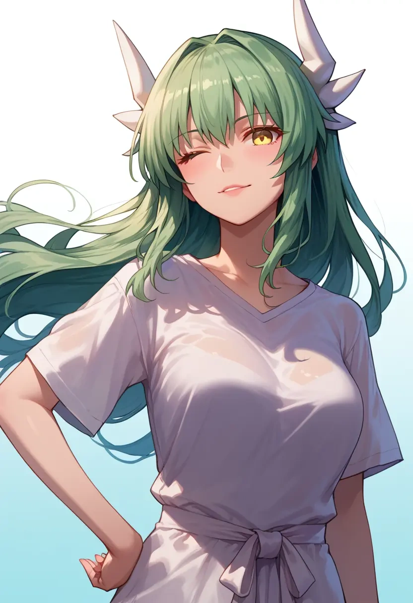 fate_(series),kiyohime_(fate),tie-dye shirt,dolphin shorts  - 