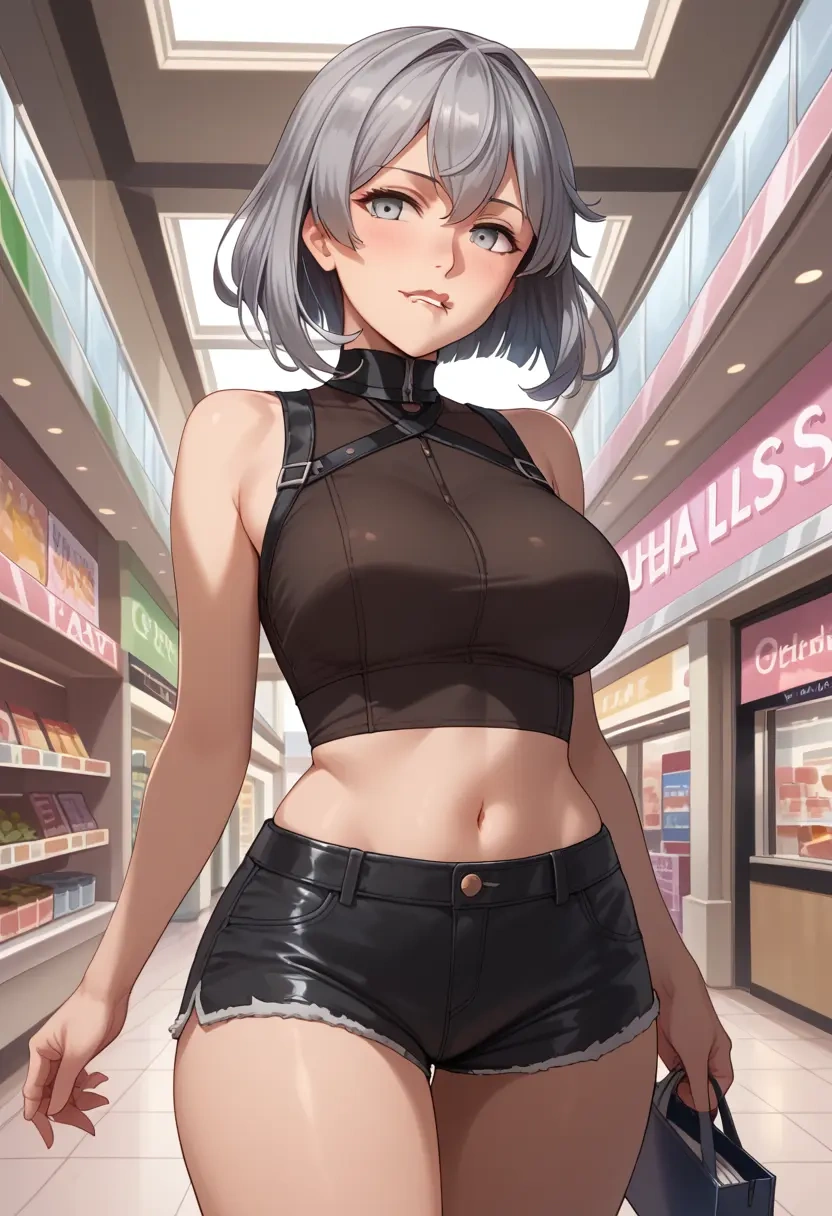 kantai_collection,kiyoshimo_(kancolle),leather,shorts,crop top  - 