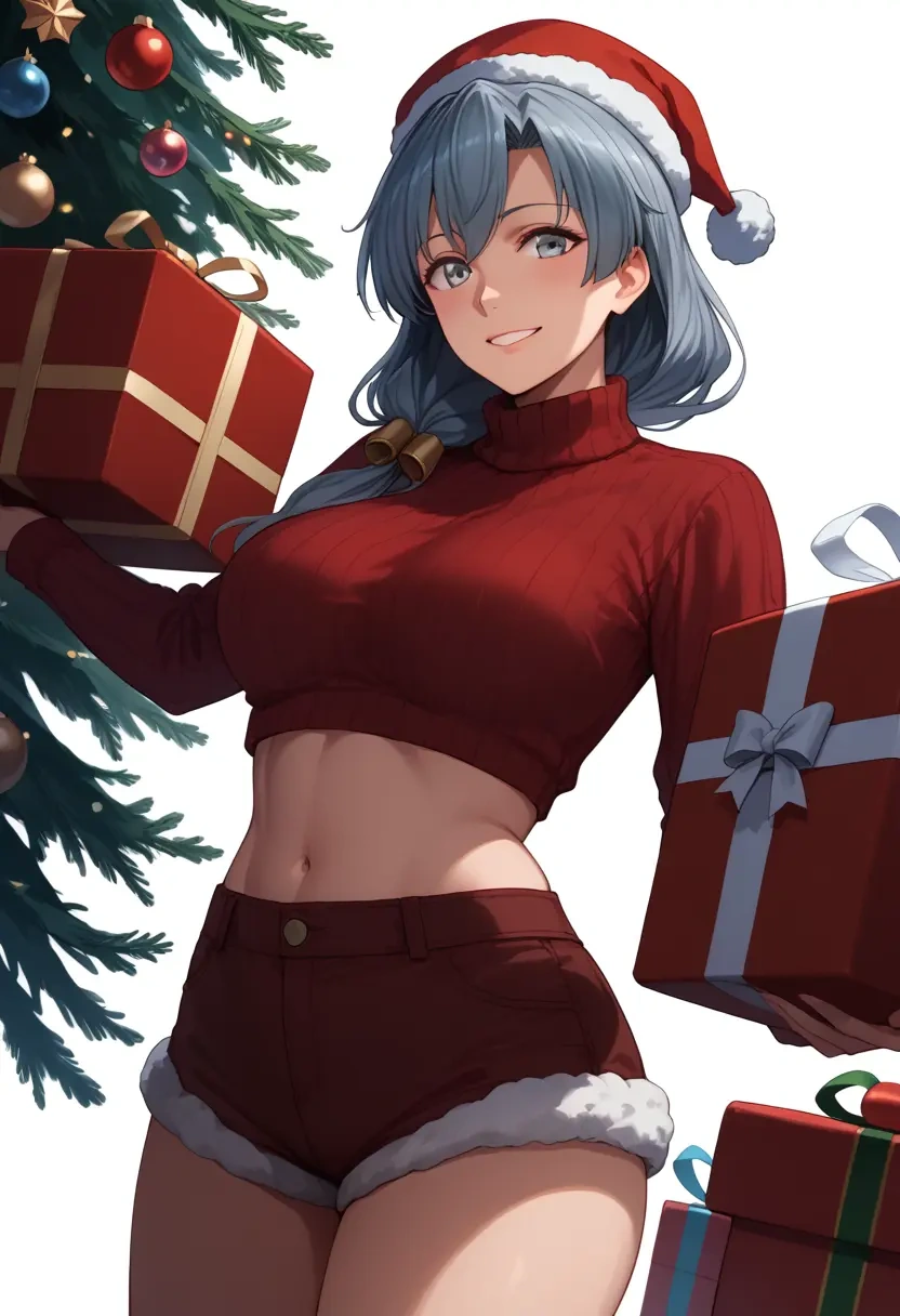 kantai_collection,kiyoshimo_(kancolle),Christmas,red velvet shorts,turtleneck sweater  - 