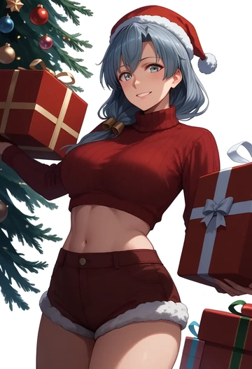 kantai_collection,kiyoshimo_(kancolle),Christmas,red velvet shorts,turtleneck sweater  - AI generated anime art