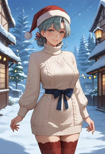 kantai_collection,kiyoshimo_(kancolle),Christmas,sweater dress,stockings  - AI generated anime art