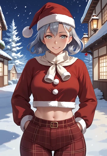 kantai_collection,kiyoshimo_(kancolle),Christmas,plaid trousers  - AI generated anime art