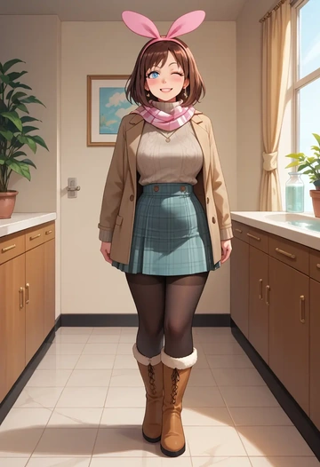 kizuna_ai_inc.,kizuna_ai,winter,student uniform,fur-lined parka  - AI generated anime art