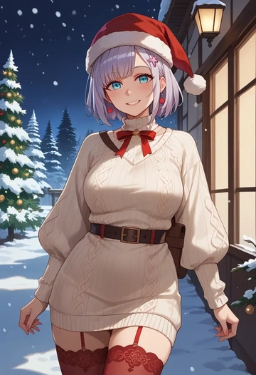 voiceroid,kizuna_akari,Christmas,sweater dress,stockings  - AI generated anime art