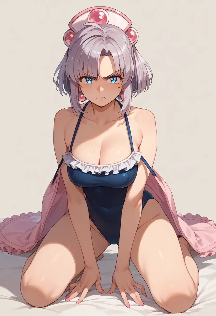 voiceroid,kizuna_akari,retro style swimsuit,frilled neckline,bow detail  - 