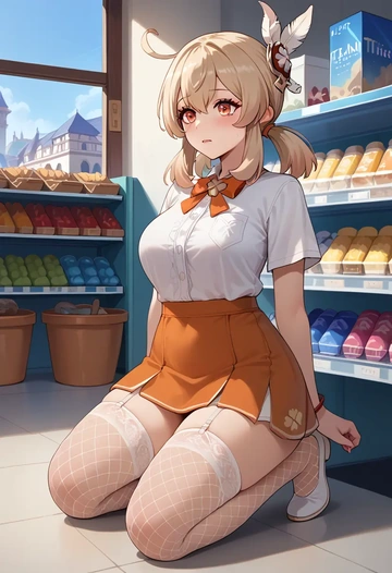 genshin impact,klee_(genshin_impact),mini skirt, stockings  - AI generated anime art