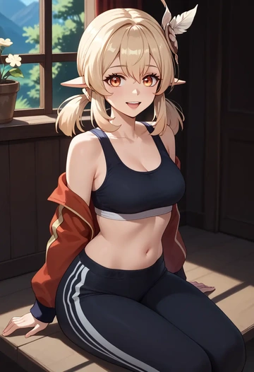 genshin impact,klee_(genshin_impact),athletic,track suit  - AI generated anime art