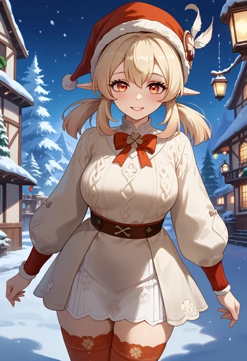 genshin impact,klee_(genshin_impact),Christmas,sweater dress,stockings  - AI generated anime art