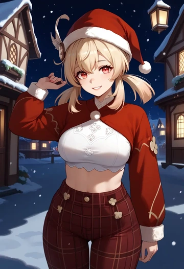 genshin impact,klee_(genshin_impact),Christmas,plaid trousers  - AI generated anime art