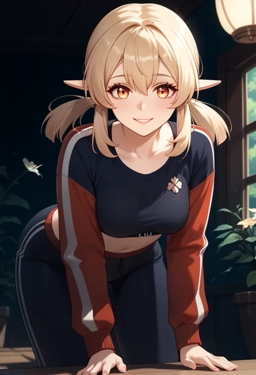 genshin impact,klee_(genshin_impact),athletic,track suit  - AI generated anime art