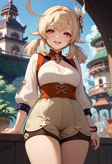 genshin impact,klee_(genshin_impact),jogger shorts,oversized tank  - AI generated anime art