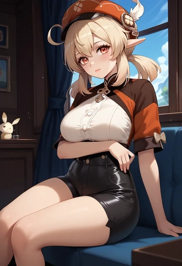 genshin impact,klee_(genshin_impact),leather,shorts  - AI generated anime art