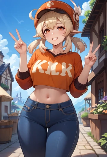 genshin impact,klee_(genshin_impact),crop top  - AI generated anime art