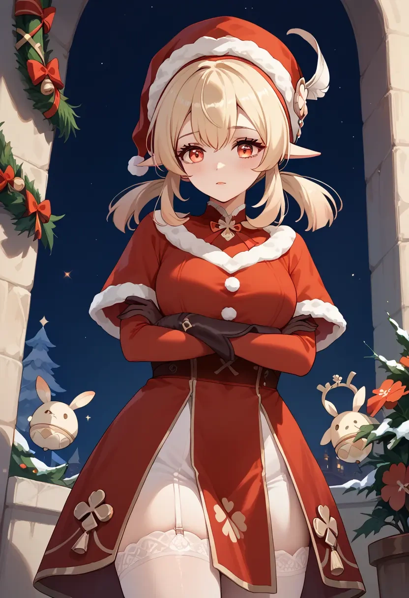 genshin impact,klee_(genshin_impact),Christmas,red velvet dress  - 