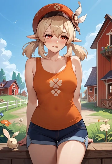 genshin impact,klee_(genshin_impact),tank top,mesh,cycling shorts  - AI generated anime art