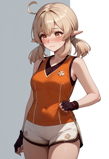 genshin impact,klee_(genshin_impact),sports vest,capri leggings  - AI generated anime art