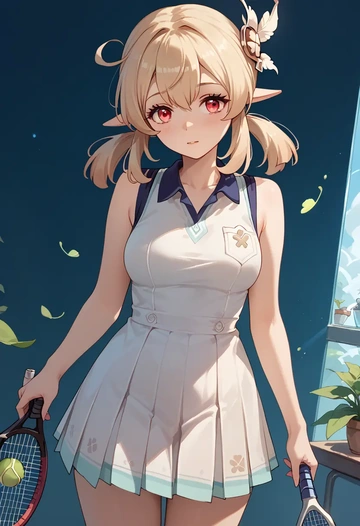 genshin impact,klee_(genshin_impact),tennis dress,visor,trainers  - AI generated anime art