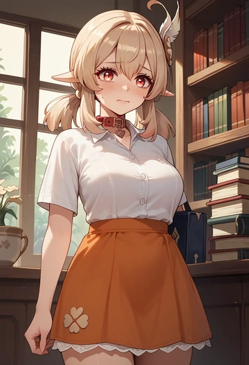 genshin impact,klee_(genshin_impact),polo shirt,tennis skirt  - AI generated anime art