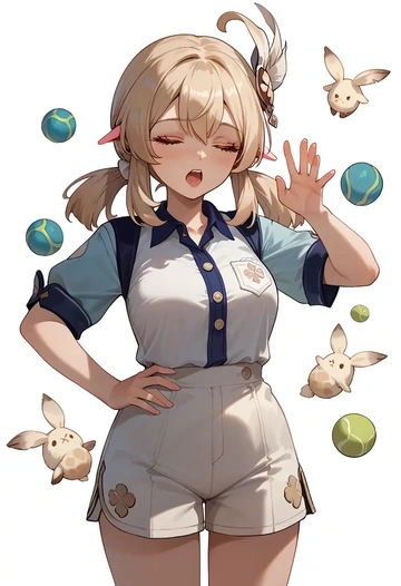 genshin impact,klee_(genshin_impact),tennis polo,skort  - AI generated anime art