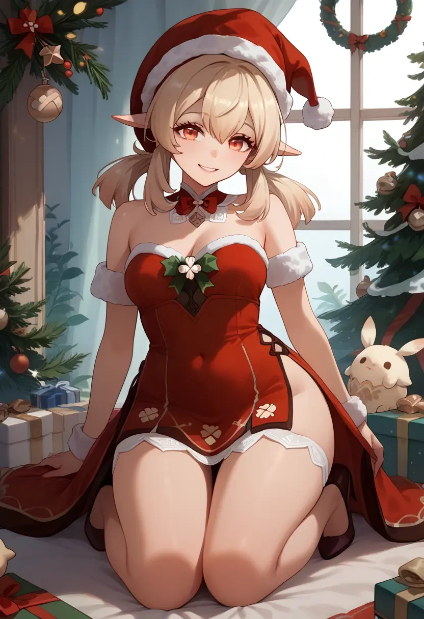 genshin impact,klee_(genshin_impact),Christmas,red velvet dress  - 