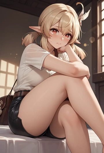 genshin impact,klee_(genshin_impact),leather,shorts  - AI generated anime art