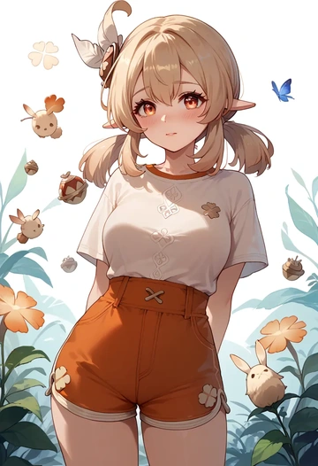 genshin impact,klee_(genshin_impact),jogger shorts,oversized tank  - AI generated anime art