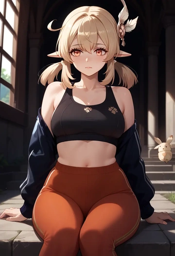 genshin impact,klee_(genshin_impact),athletic,track suit  - AI generated anime art